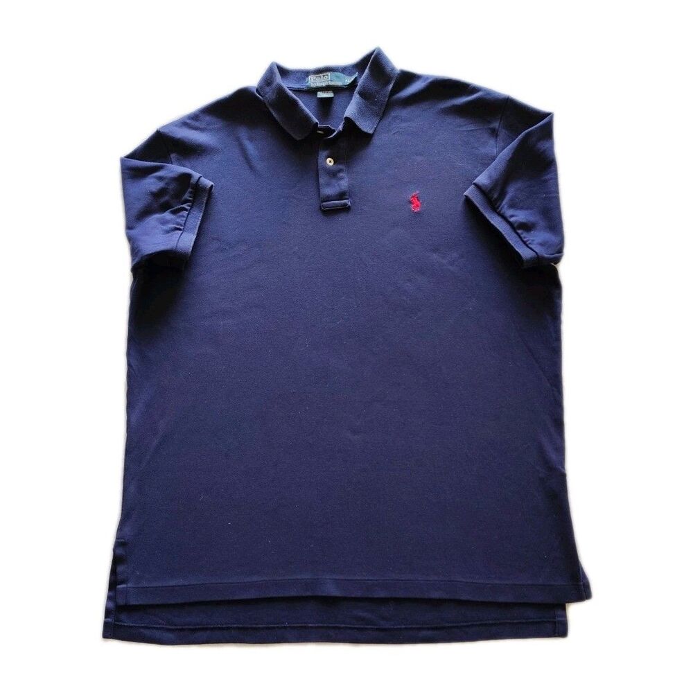 Polo Ralph Lauren Men XL Navy Blue 100% Cotton Red Pony Polo Shirt Rugby